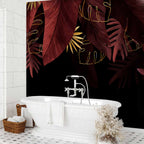 Jungle Red and Gold Leaf Motif Black Wall Mural