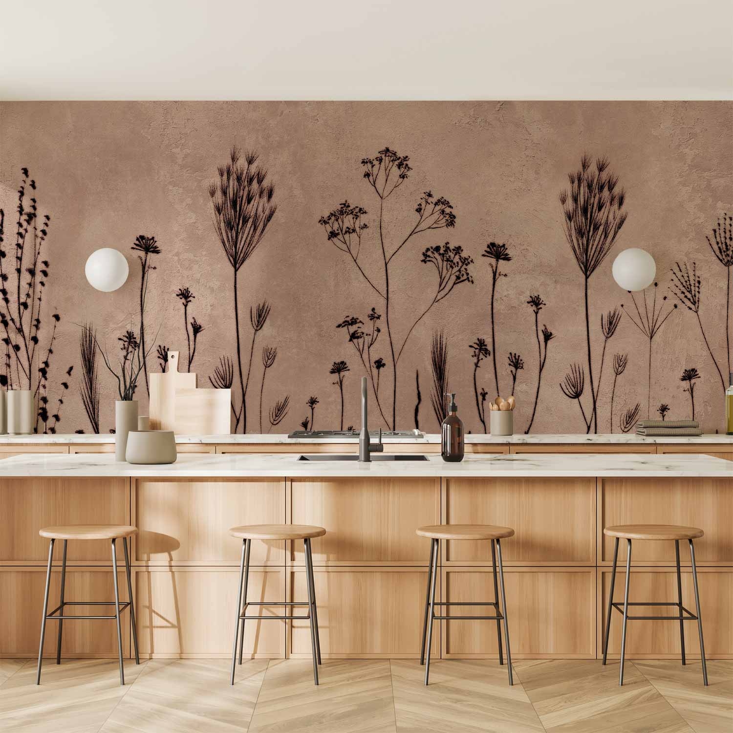 Wildflower Silhouette Limewash Wall Mural