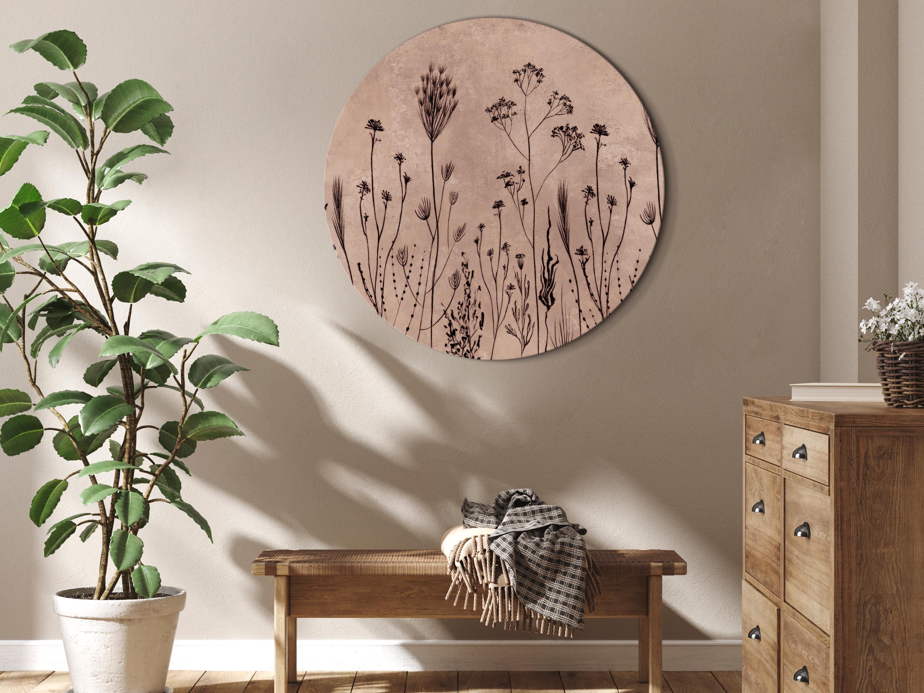 Wildflower Silhouette Round Canvas Print