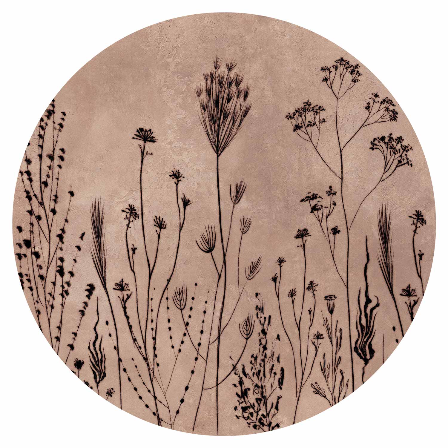 Wildflower Silhouette Black Round Wall Mural