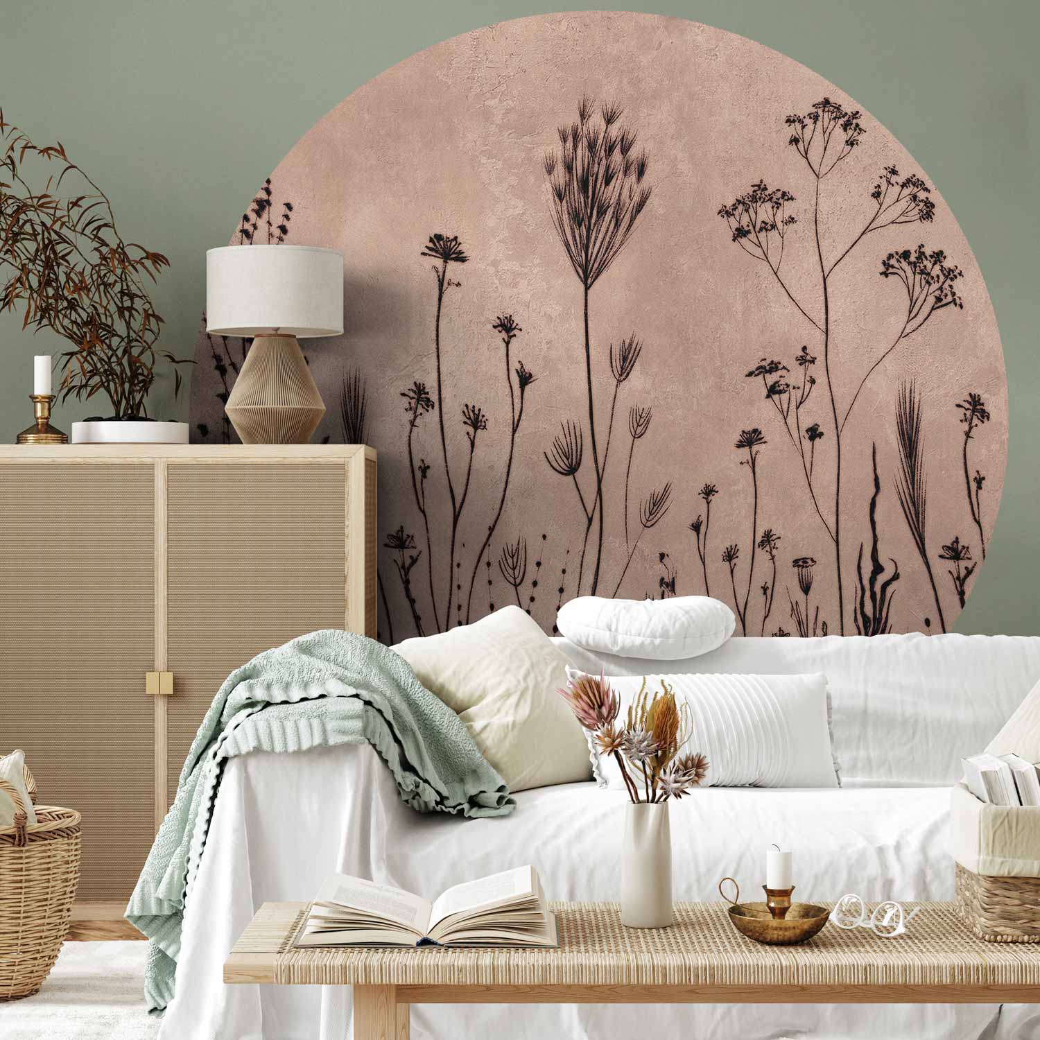 Wildflower Silhouette Black Round Wall Mural