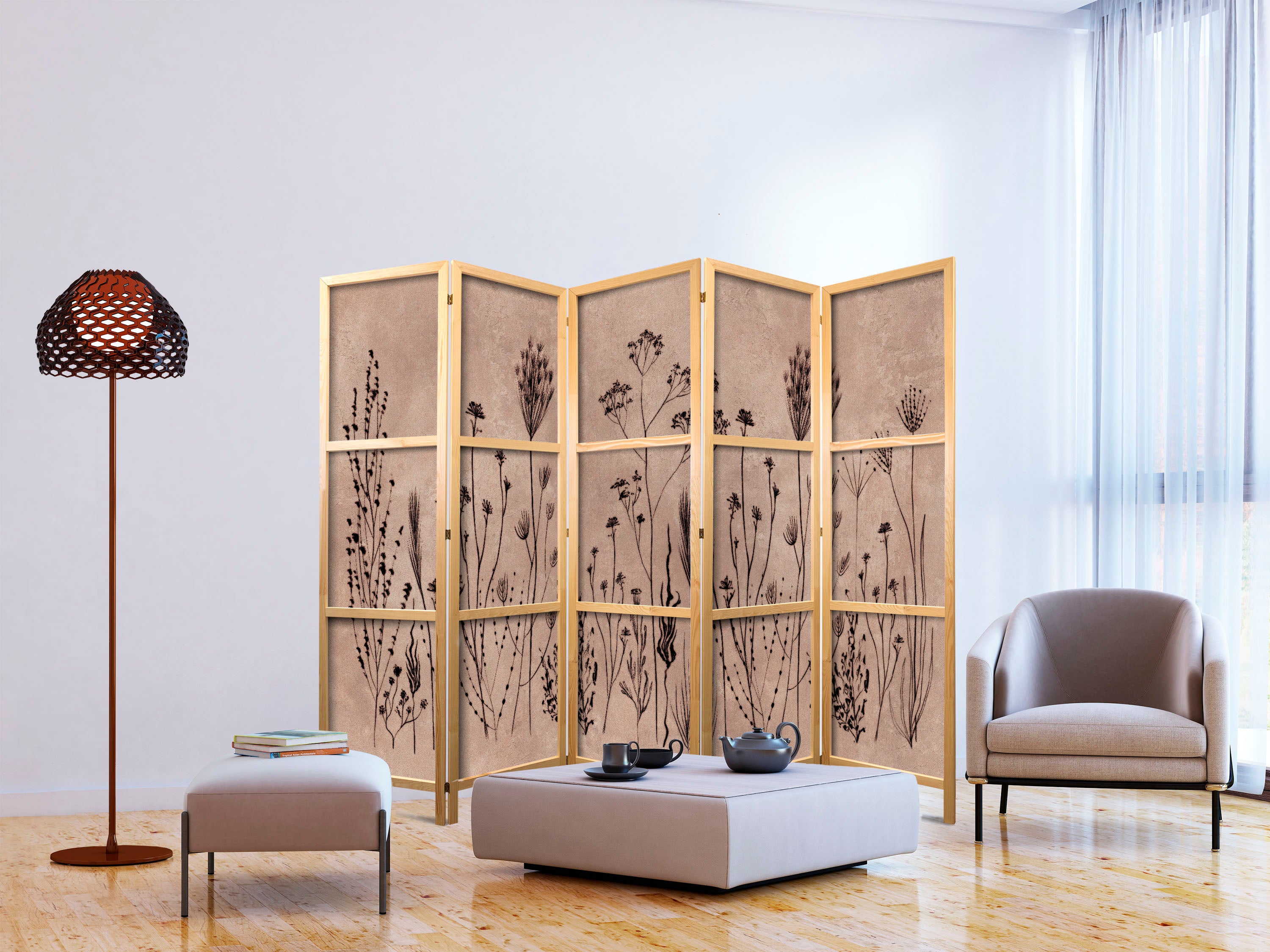 Japanese Room Divider 5-Panel Flowers