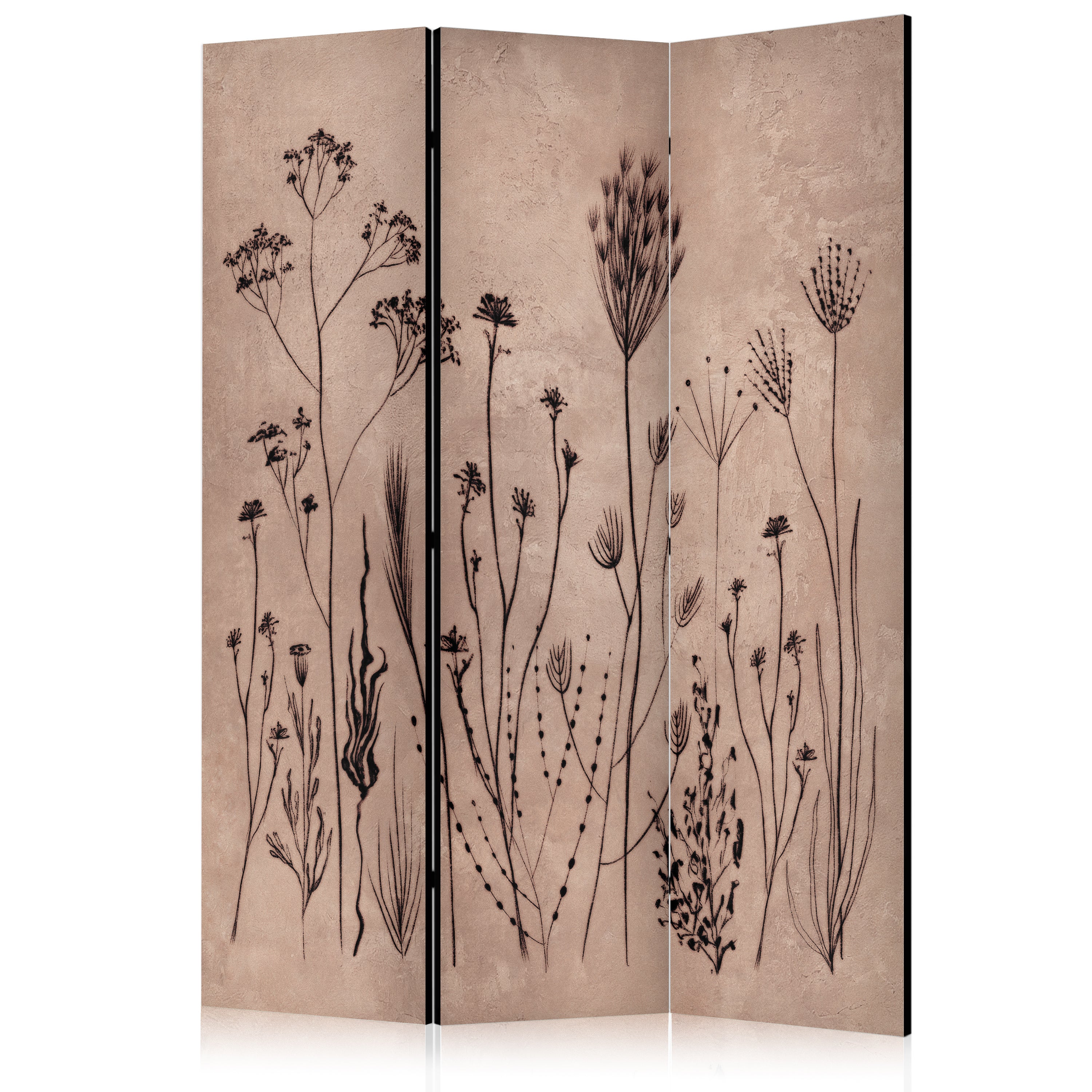 Room Divider 3-Panel Floral Screen - Vintage Plant Motif
