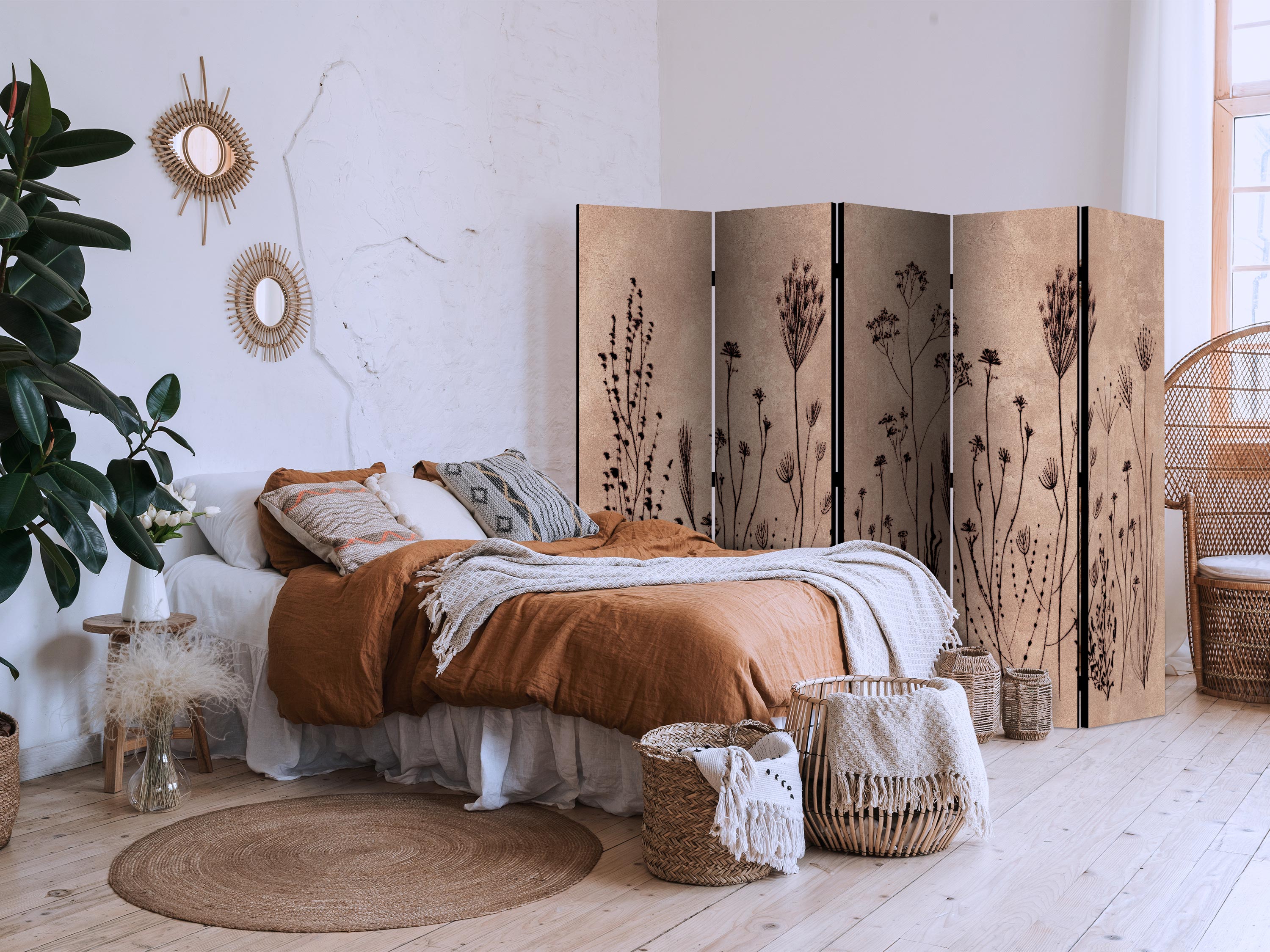 Room Divider 5-Panel with Floral Pattern