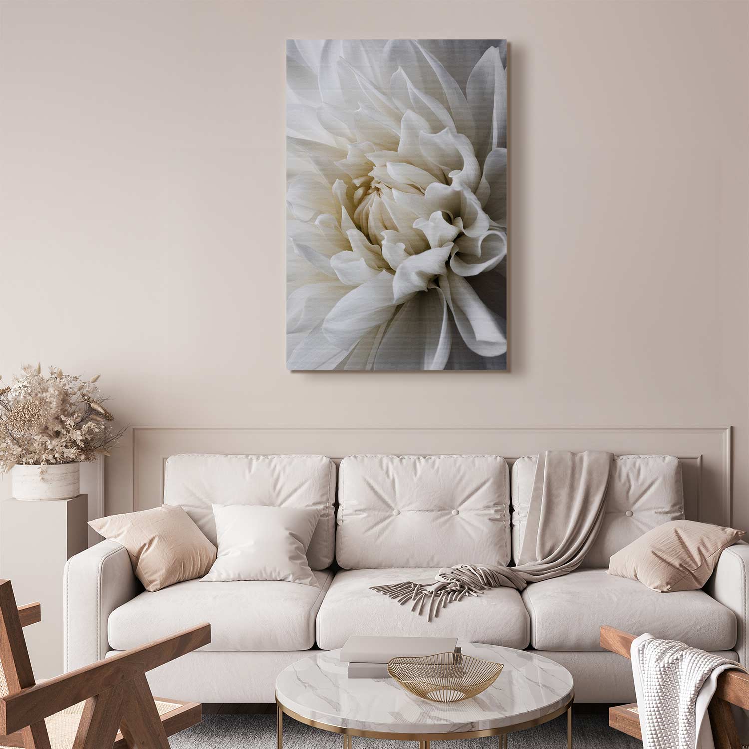 White Dahlia Floral Canvas Print