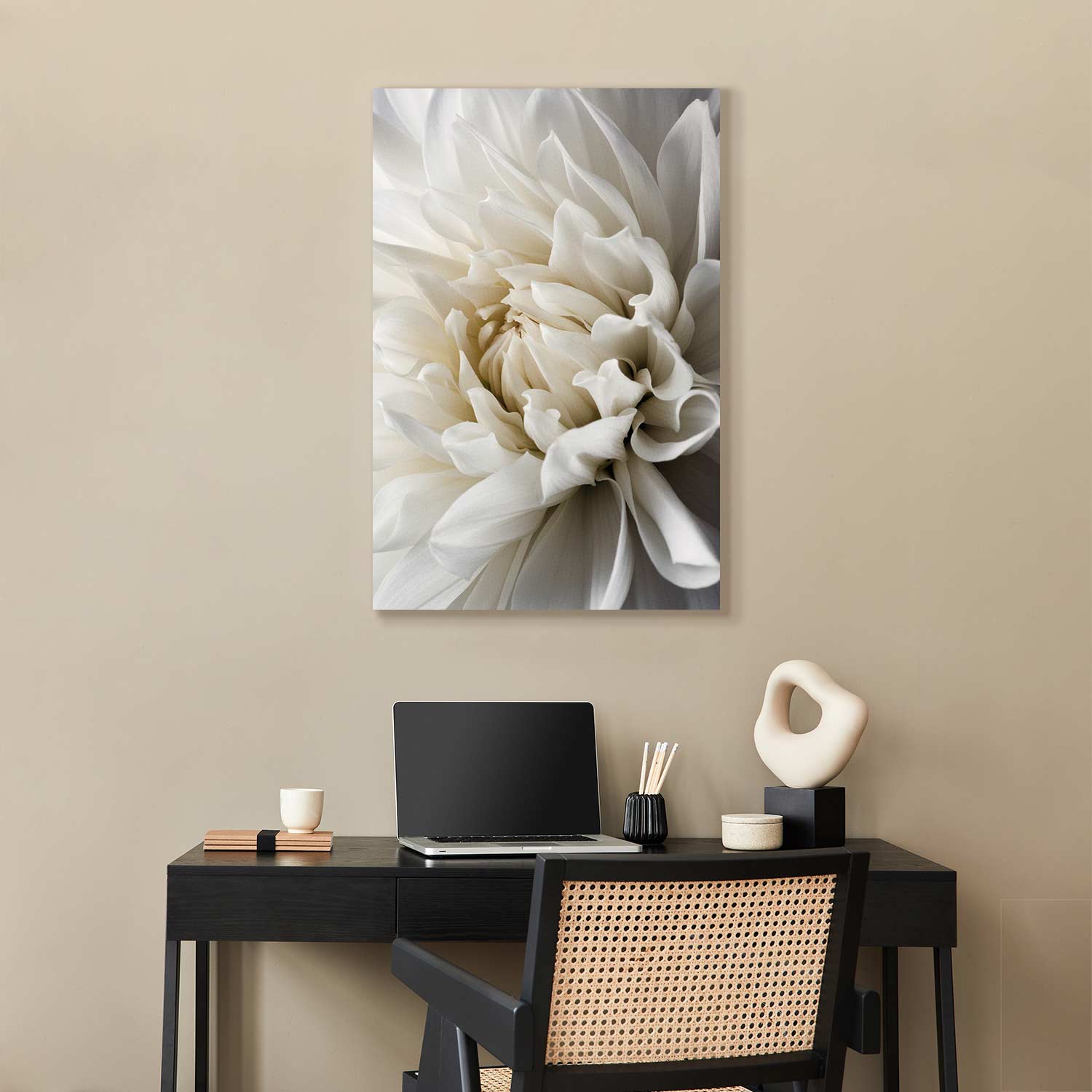 White Dahlia Floral Canvas Print