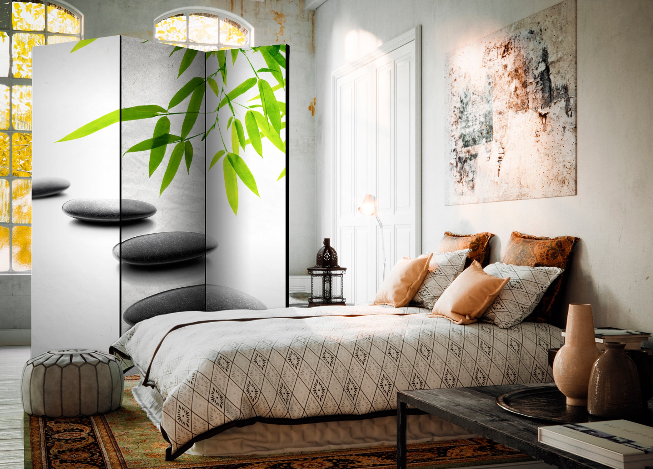 Zen Stones and Bamboo Nature Room Divider