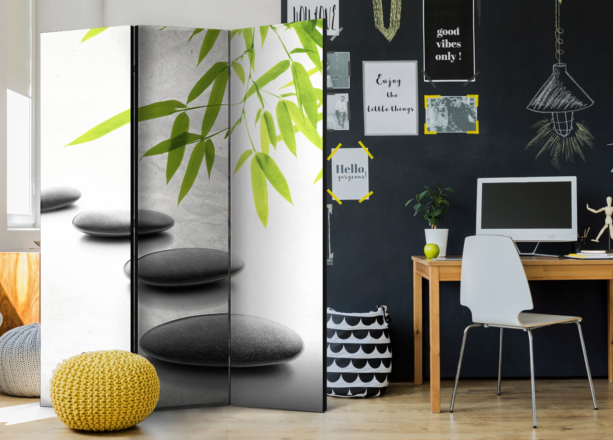 Zen Stones and Bamboo Nature Room Divider