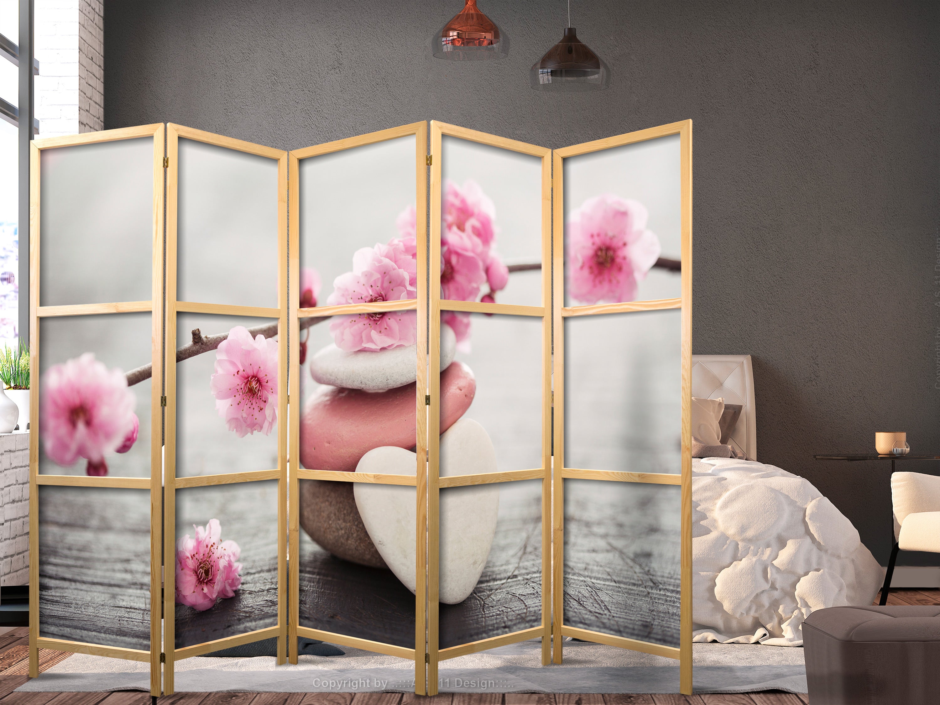Stones of Love II Floral Japanese Room Divider