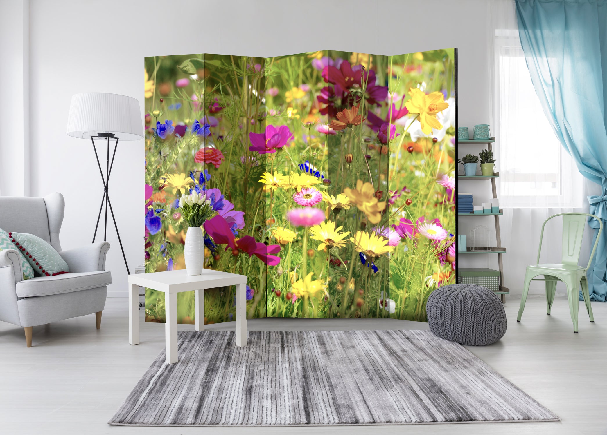 Summer Flower Meadow Colorful Room Divider