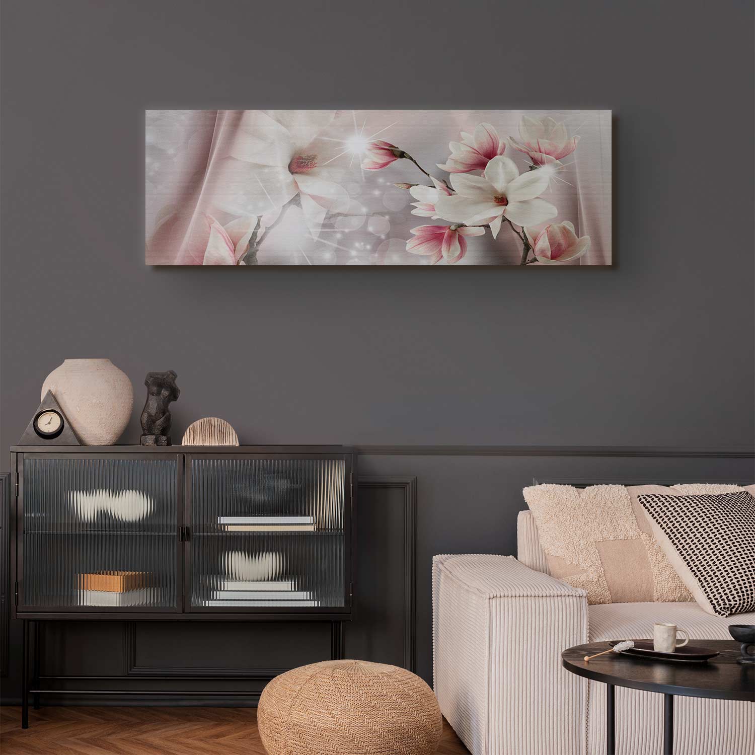 Magnolia Reflection Floral Narrow Canvas Print