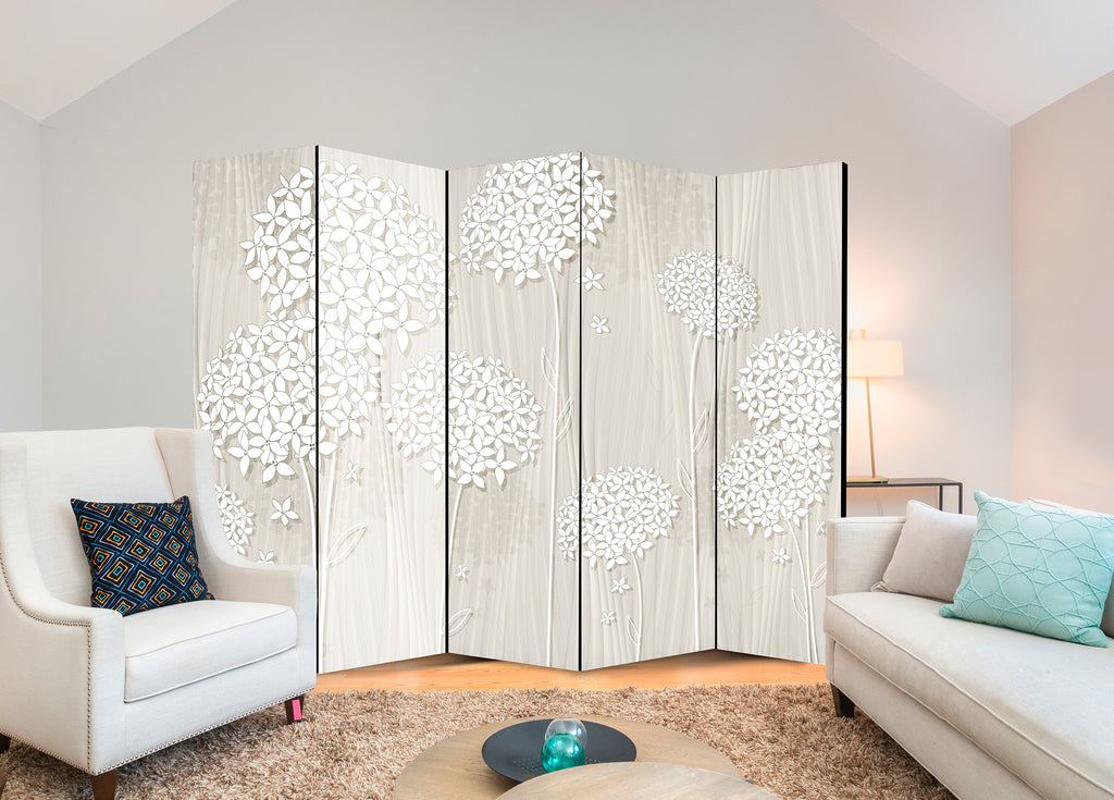 Paper Dandelions Floral 5-Panel Room Divider