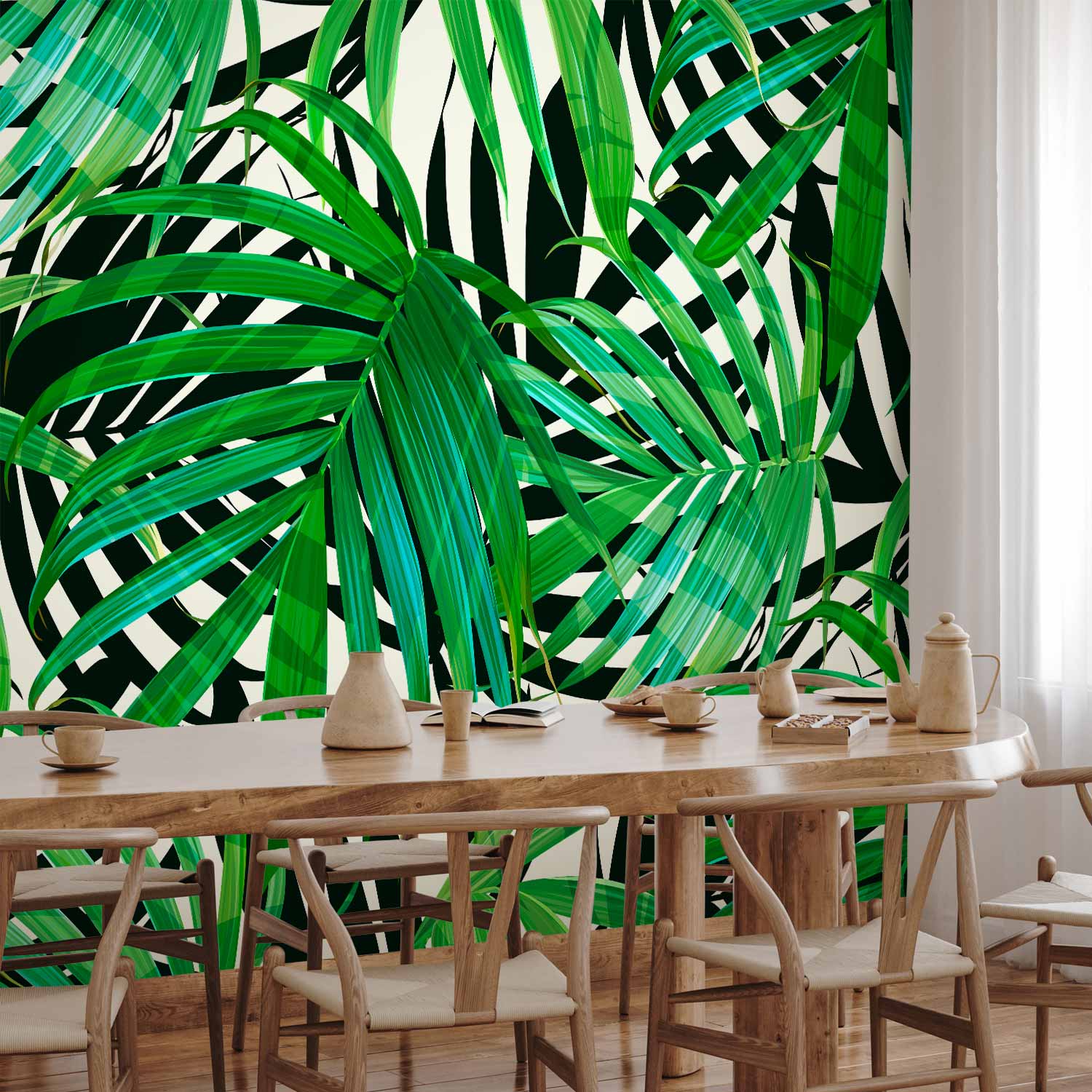 Tropical Green Leaves Wall Mural