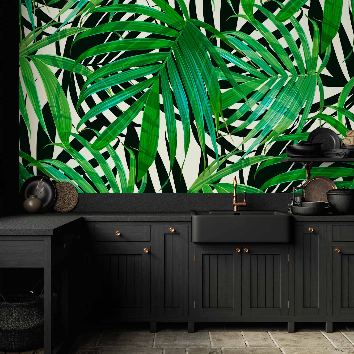 Tropical Green Leaves Wall Mural