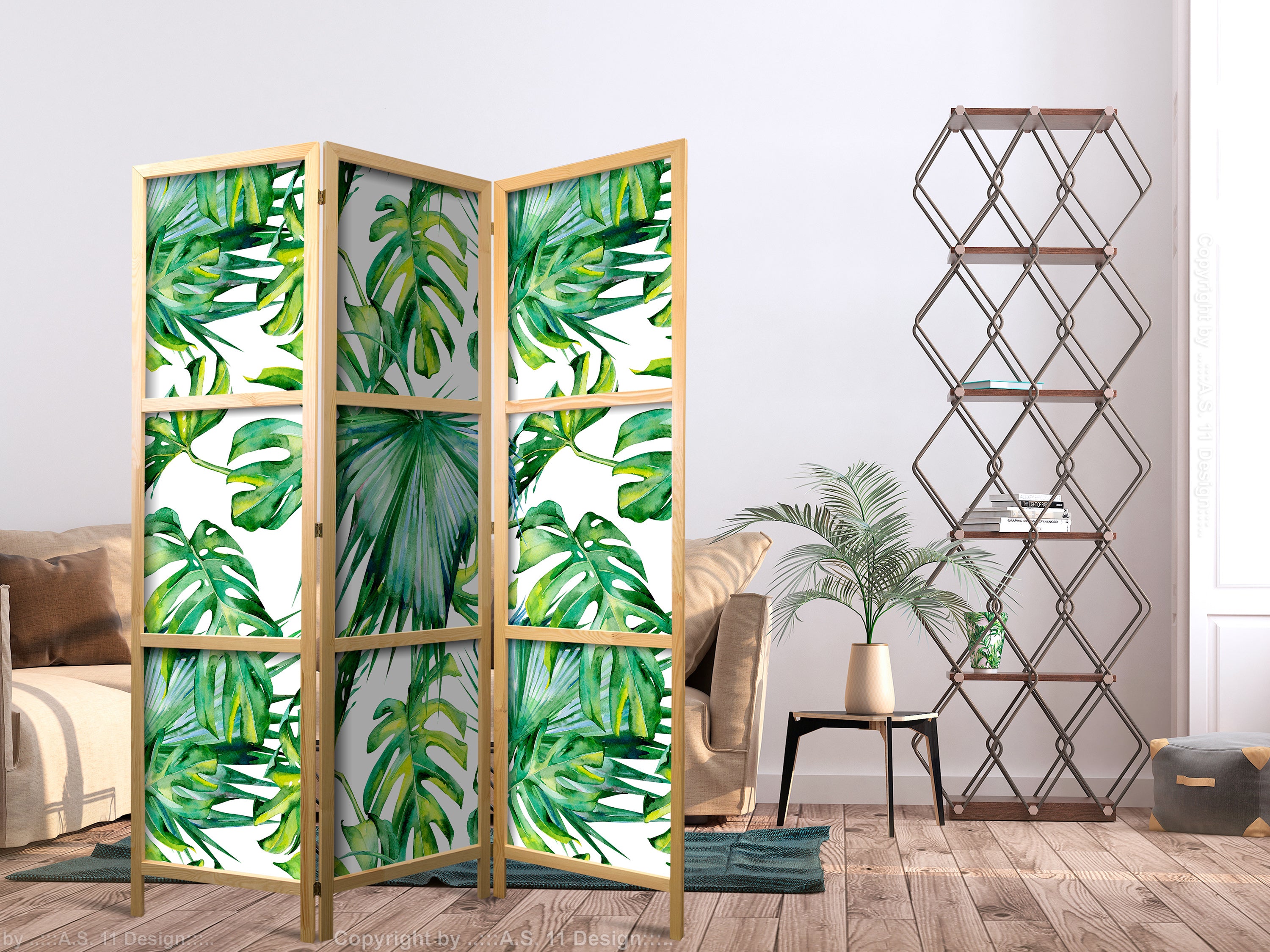 Monstera and Palm Leaves Japanese Room Divider