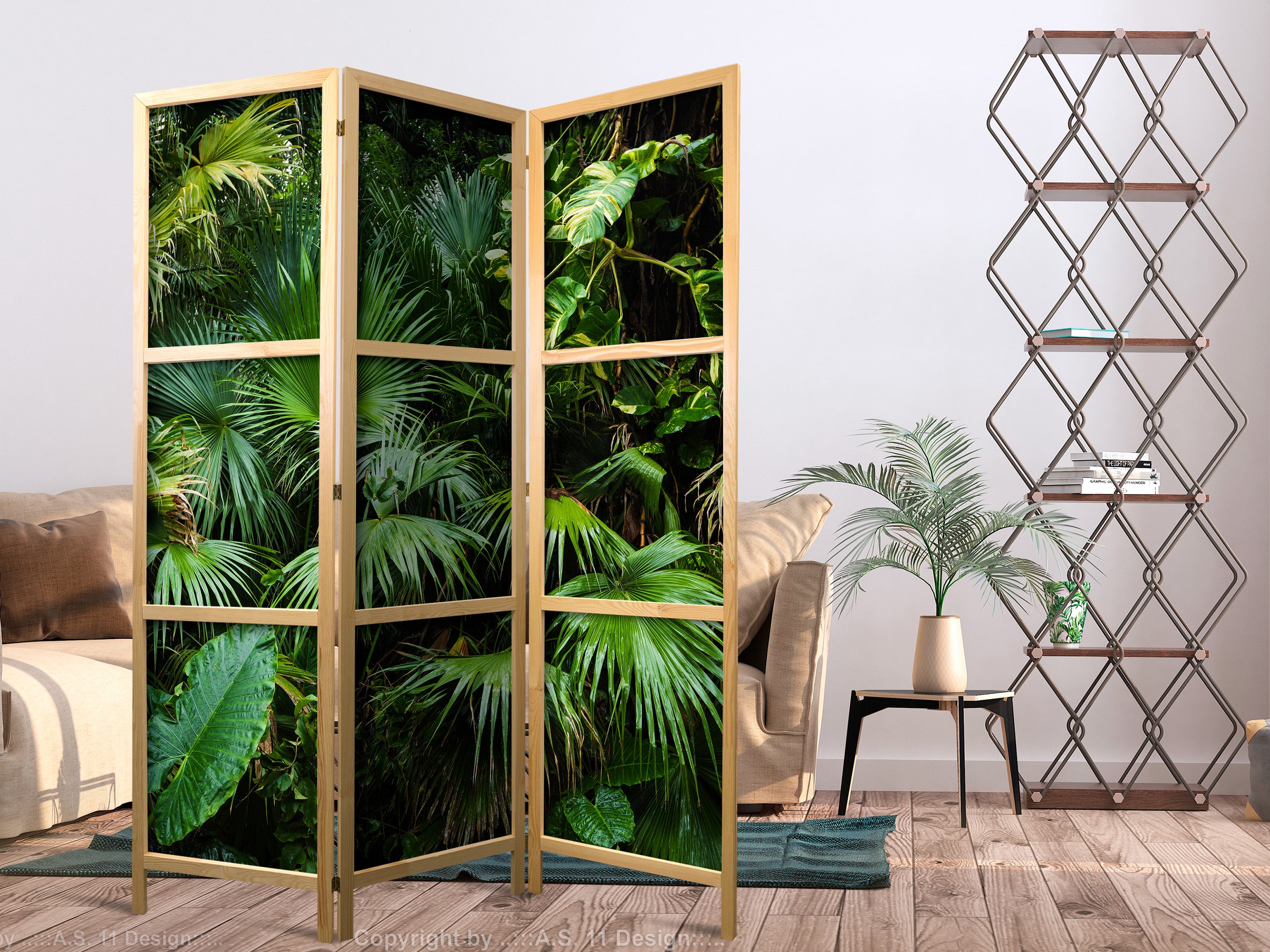 Sunny Jungle Leaves Japanese Room Divider