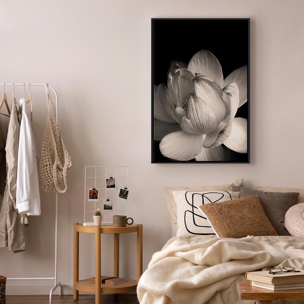 Black and White Flower Petals Nature Canvas Print
