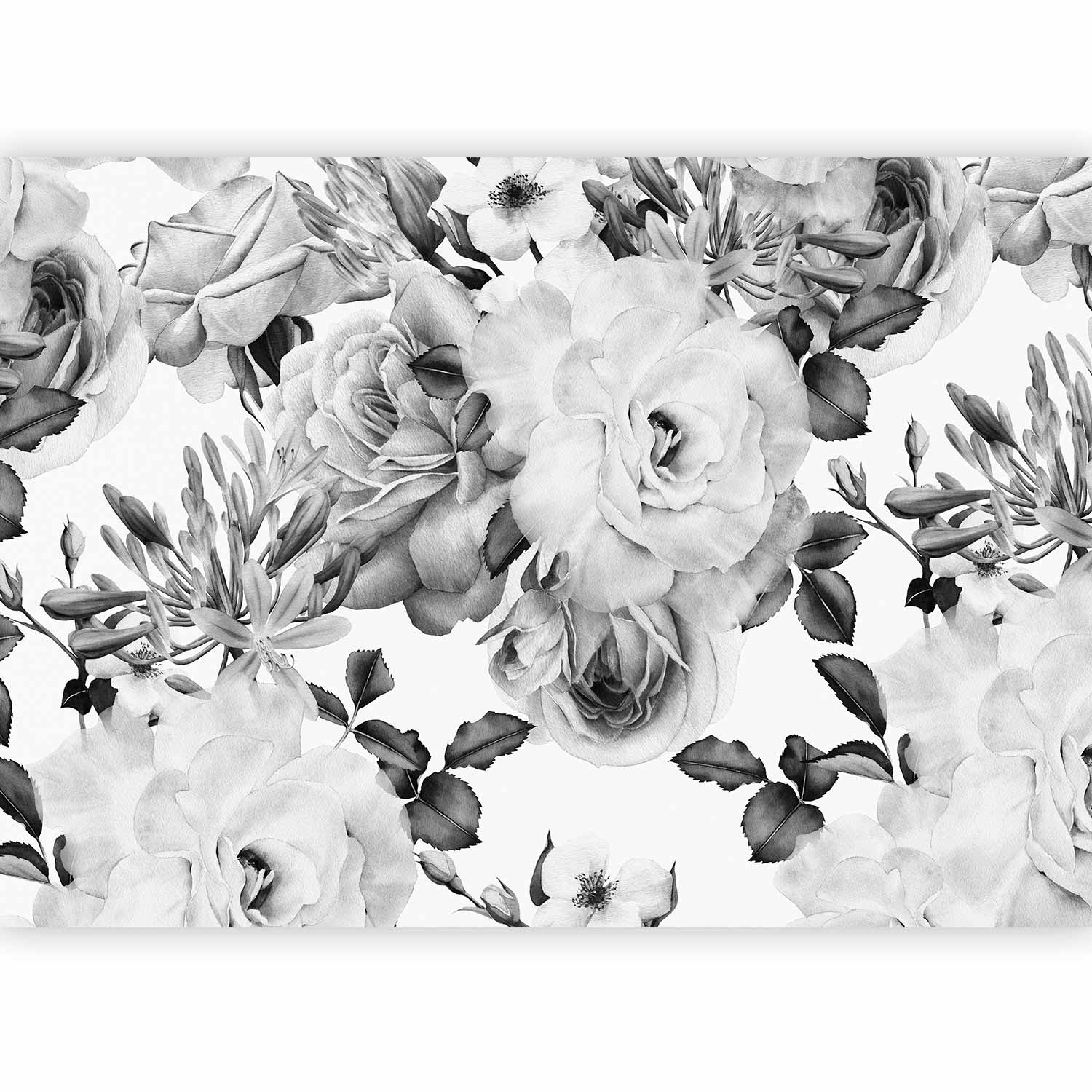 Black and White Floral Watercolor Wall Mural