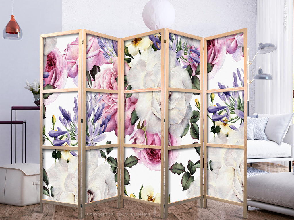 Floral Glade Japanese 5-Panel Room Divider
