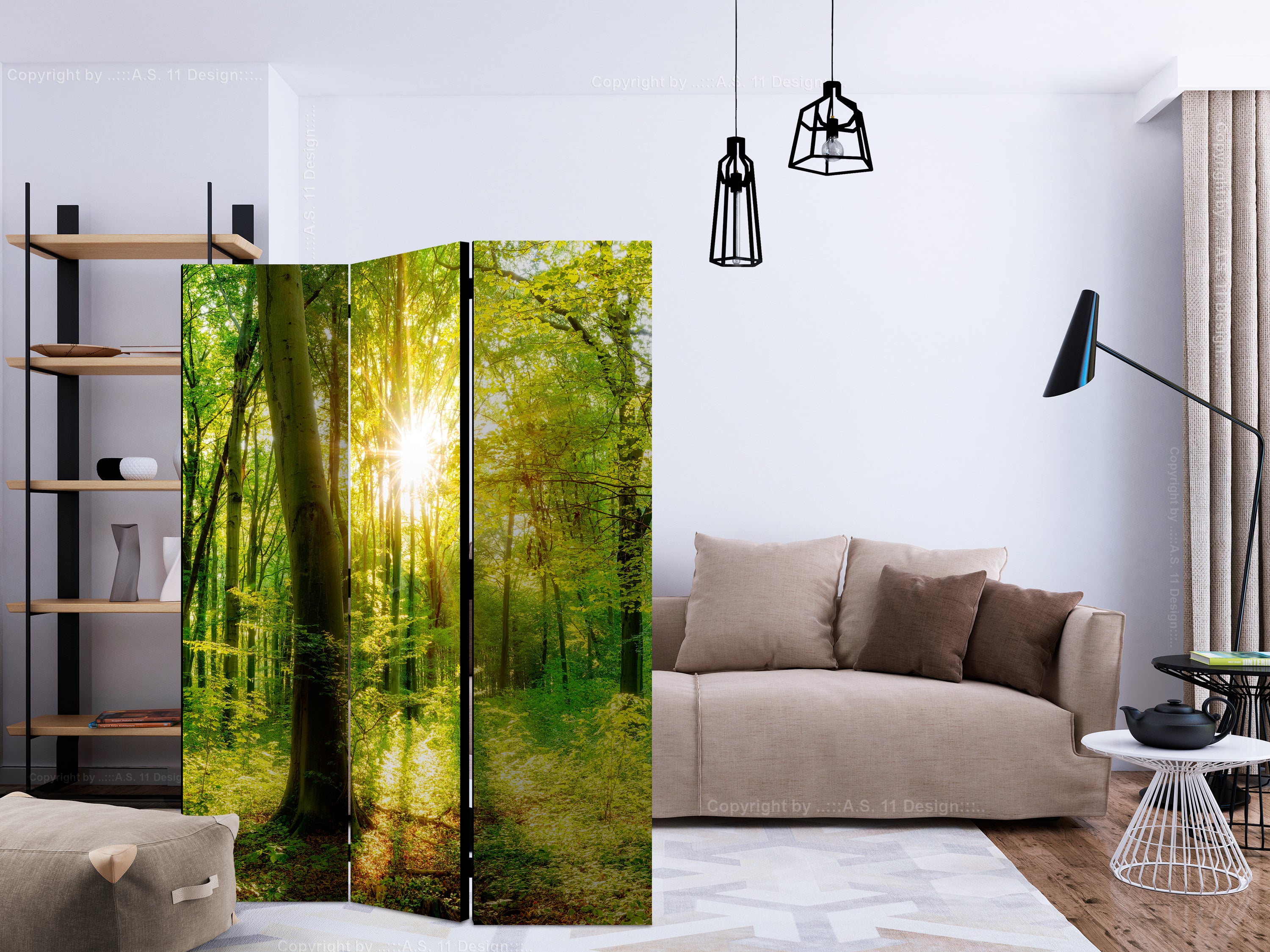 Forest Sun Rays Landscape 3-Panel Room Divider