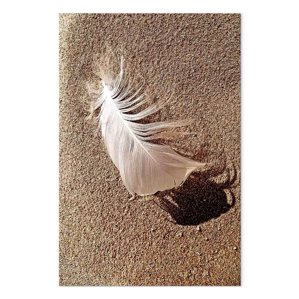 Feather on Sandy Shore Vertical Canvas Print