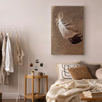 Feather on Sandy Shore Vertical Canvas Print