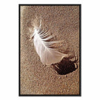 Feather on Sandy Shore Vertical Canvas Print