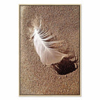 Feather on Sandy Shore Vertical Canvas Print