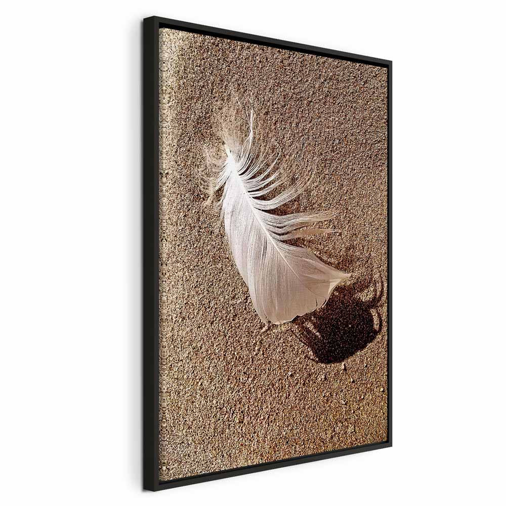 Feather on Sandy Shore Vertical Canvas Print