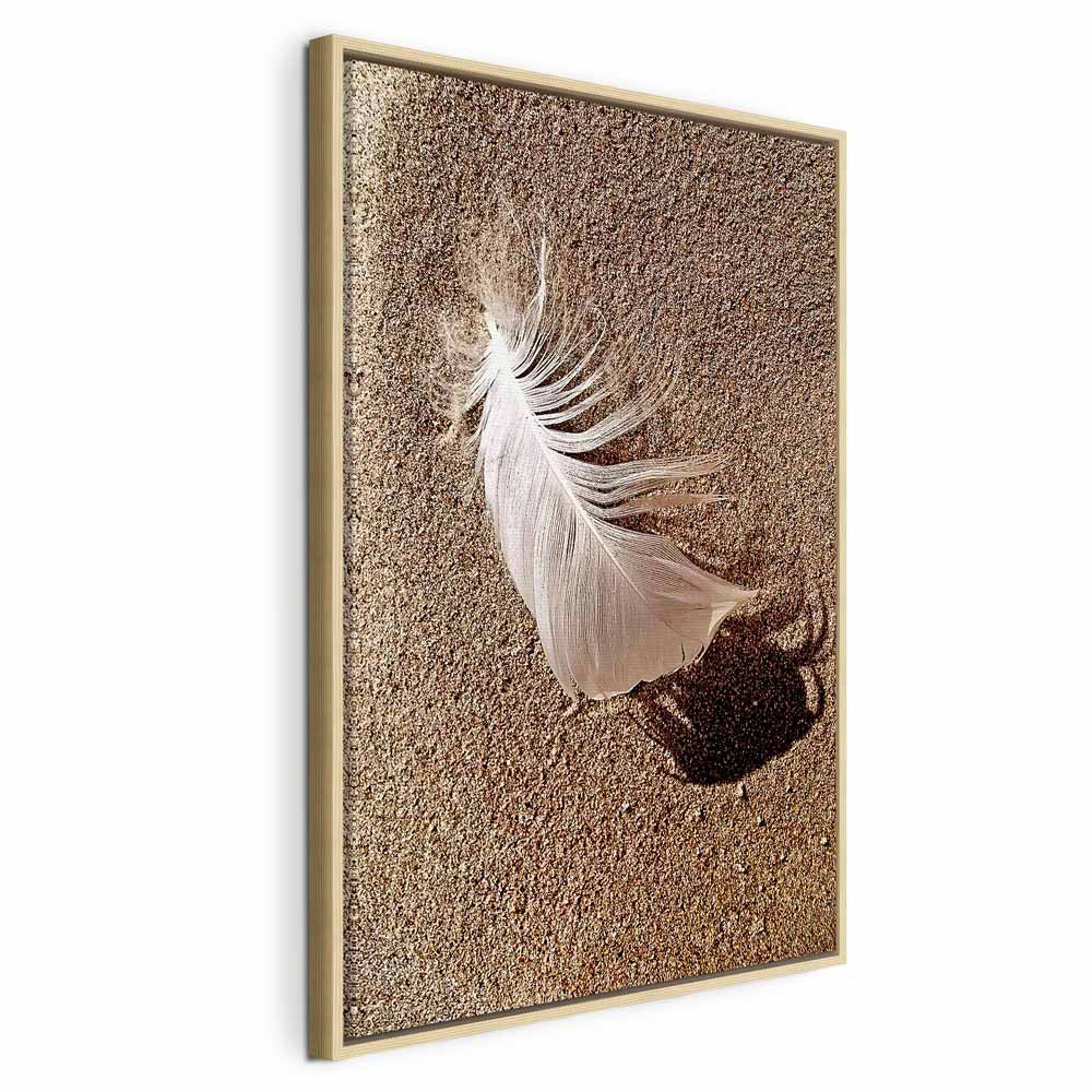 Feather on Sandy Shore Vertical Canvas Print