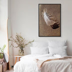Feather on Sandy Shore Vertical Canvas Print