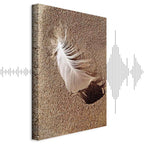 Feather on Sandy Shore Vertical Canvas Print