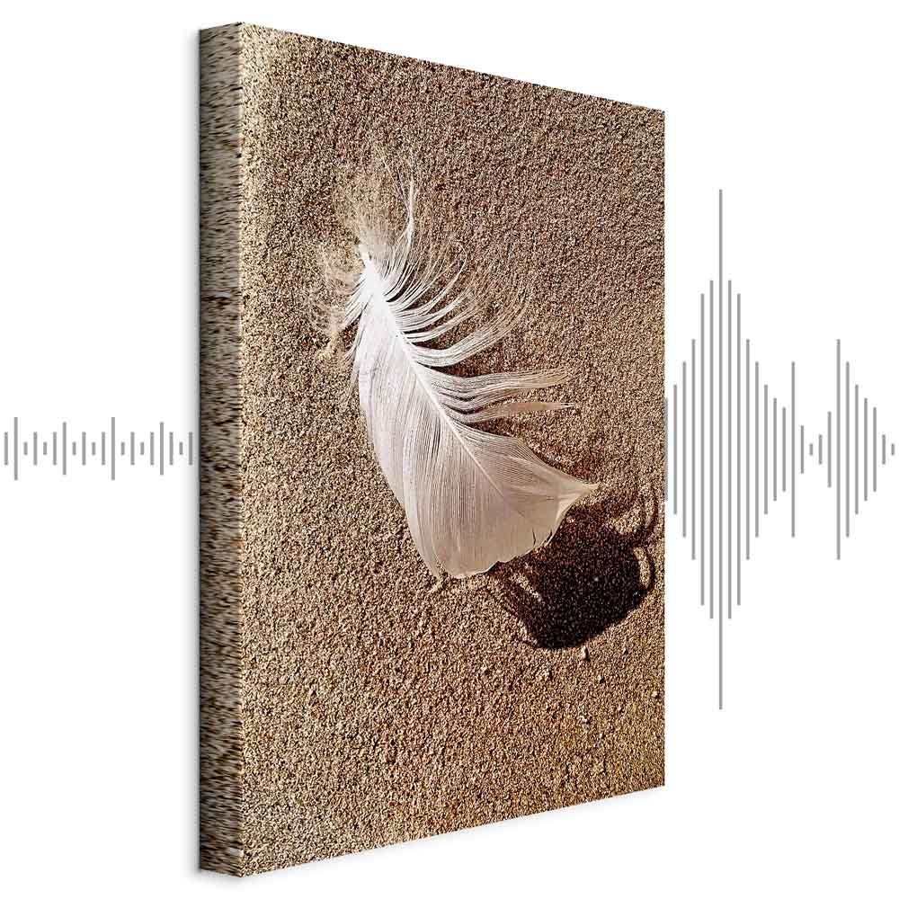Feather on Sandy Shore Vertical Canvas Print