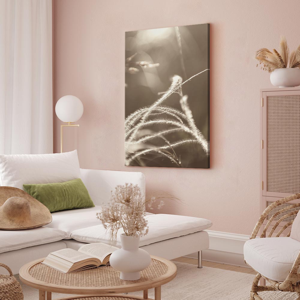 Sepia Fluffy Grass Nature Canvas Print