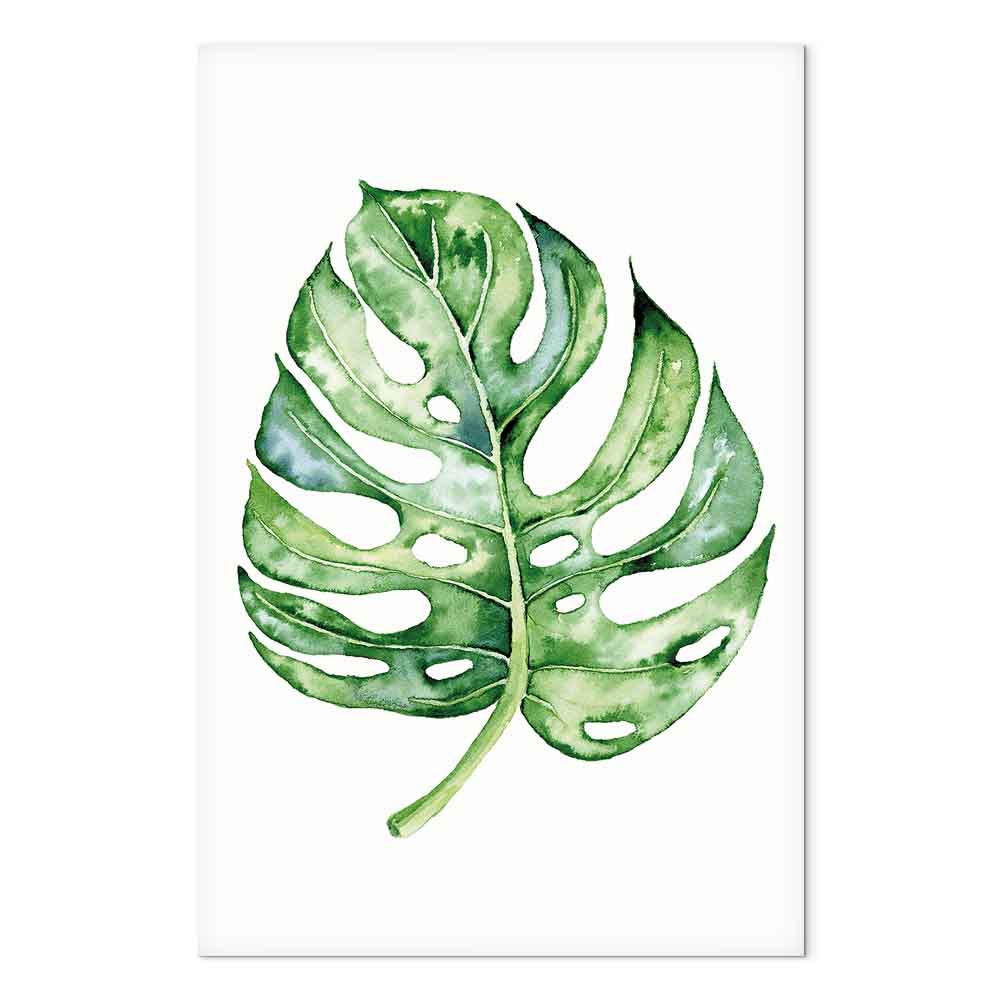 Watercolor Monstera Leaves Vertical Canvas Print