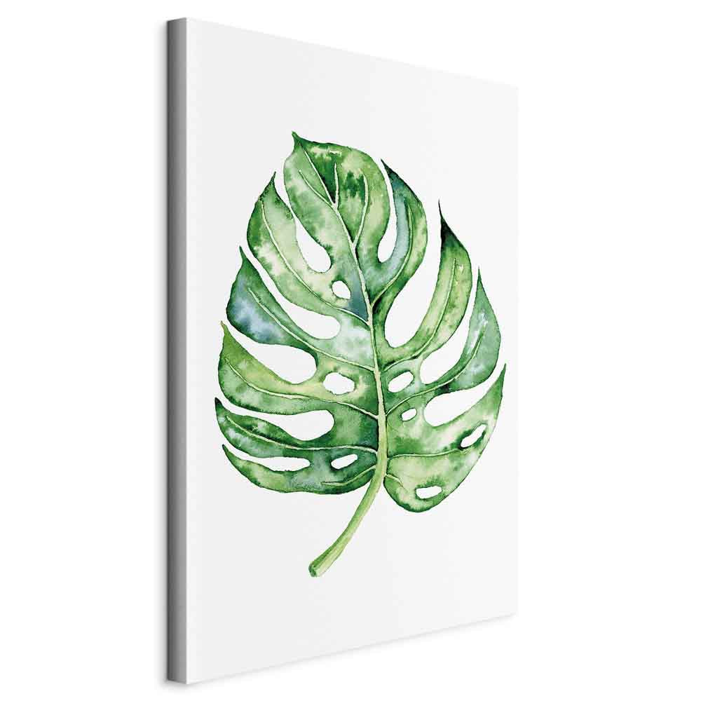 Watercolor Monstera Leaves Vertical Canvas Print