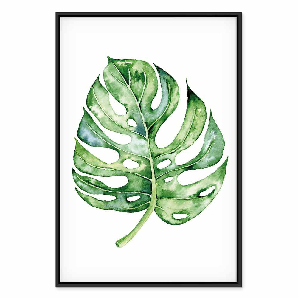 Watercolor Monstera Leaves Vertical Canvas Print