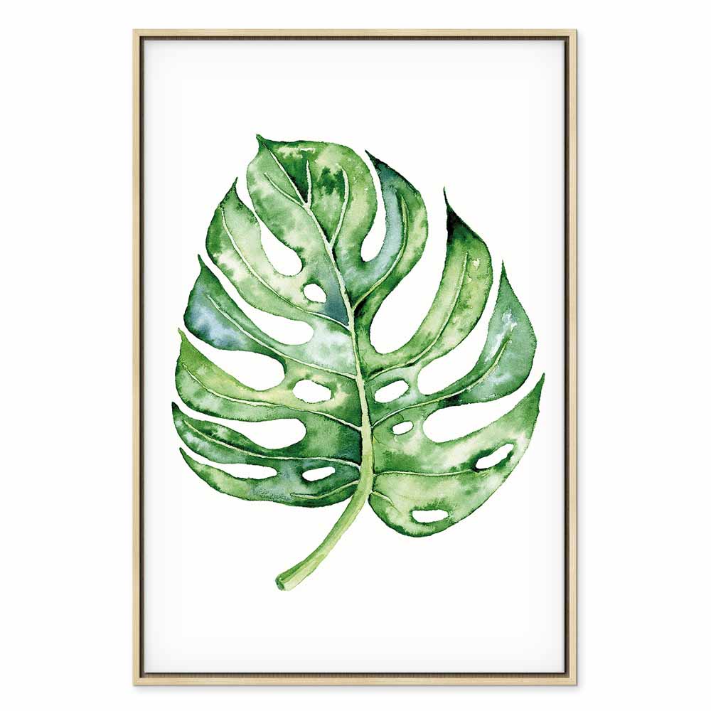 Watercolor Monstera Leaves Vertical Canvas Print