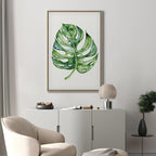 Watercolor Monstera Leaves Vertical Canvas Print