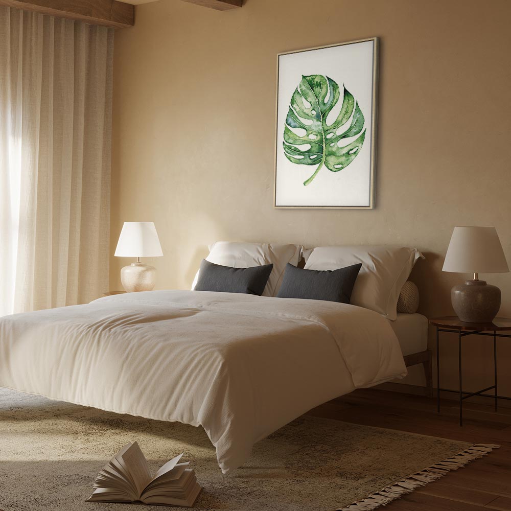 Watercolor Monstera Leaves Vertical Canvas Print