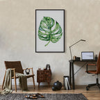 Watercolor Monstera Leaves Vertical Canvas Print