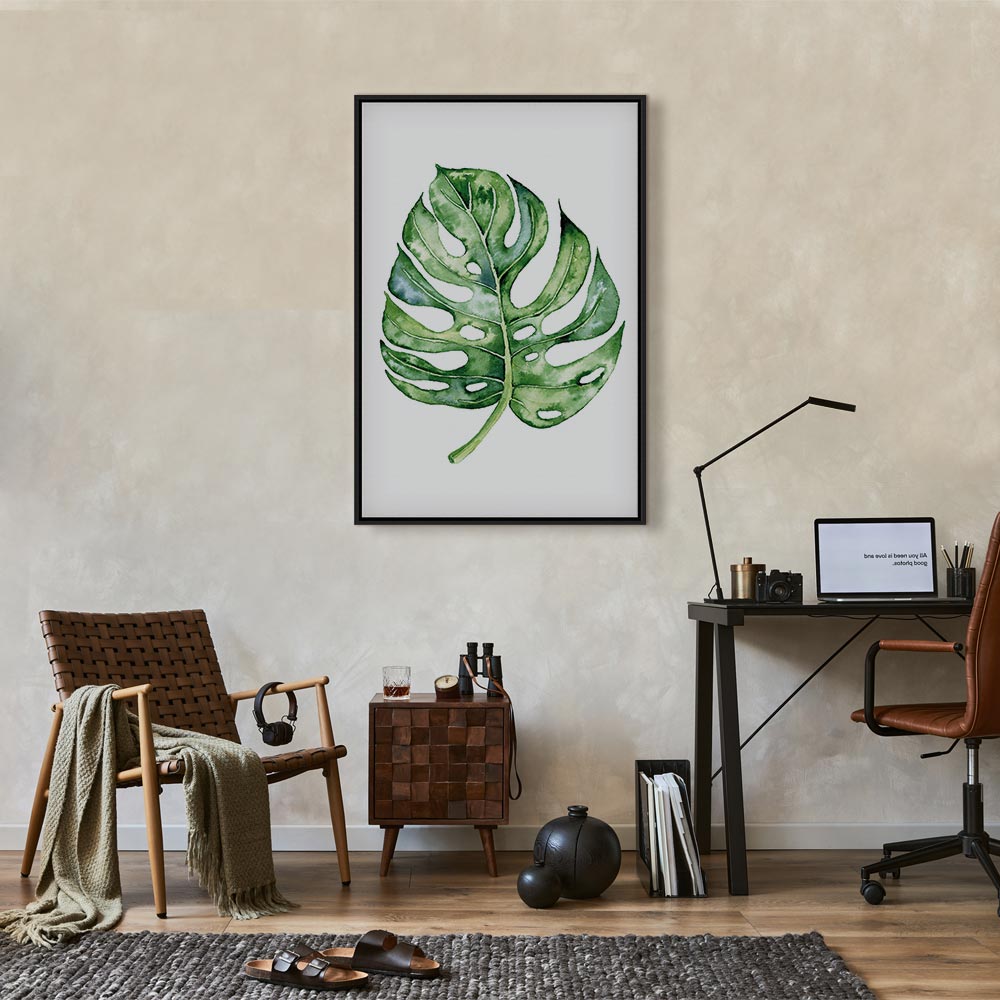 Watercolor Monstera Leaves Vertical Canvas Print