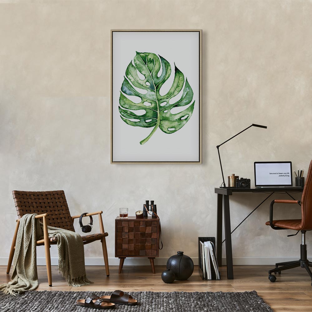 Watercolor Monstera Leaves Vertical Canvas Print