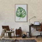 Watercolor Monstera Leaves Vertical Canvas Print