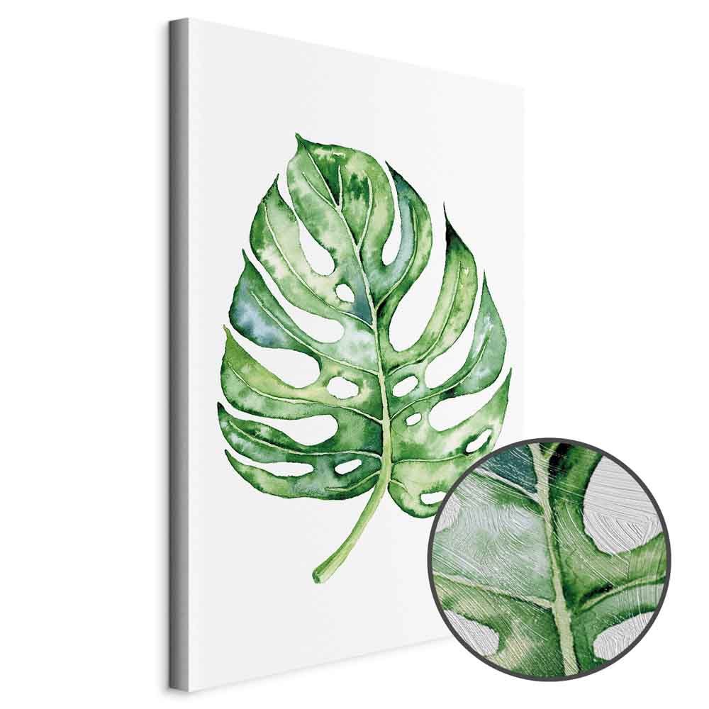 Watercolor Monstera Leaves Vertical Canvas Print