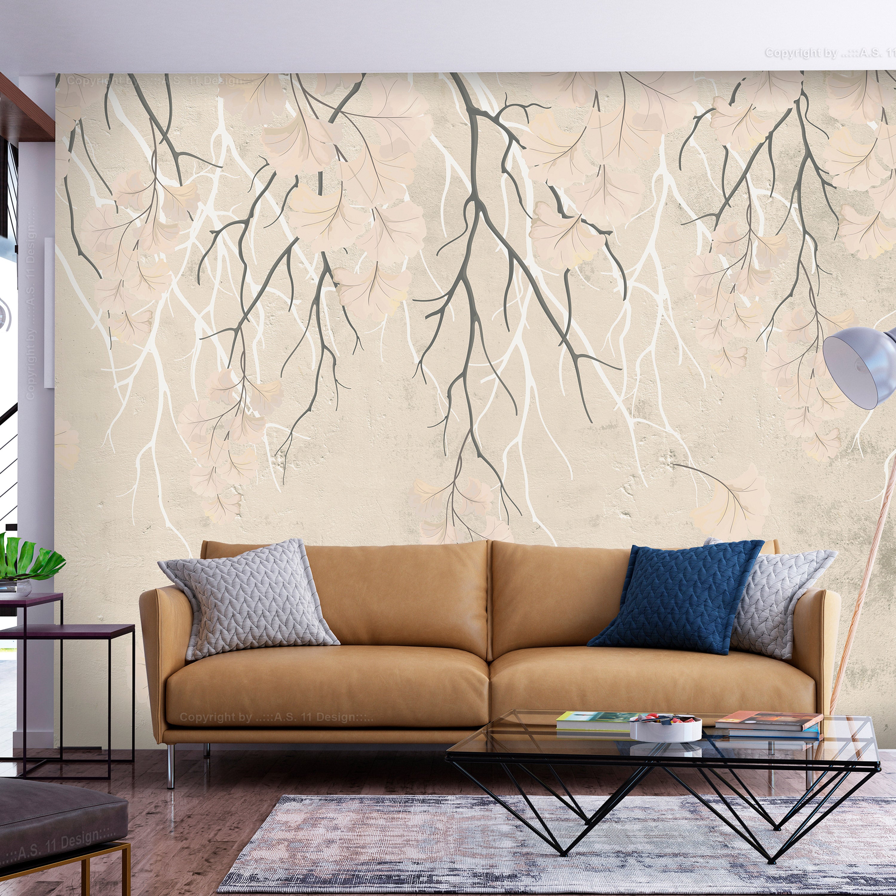 Wall mural Abstract falling leaves with branches