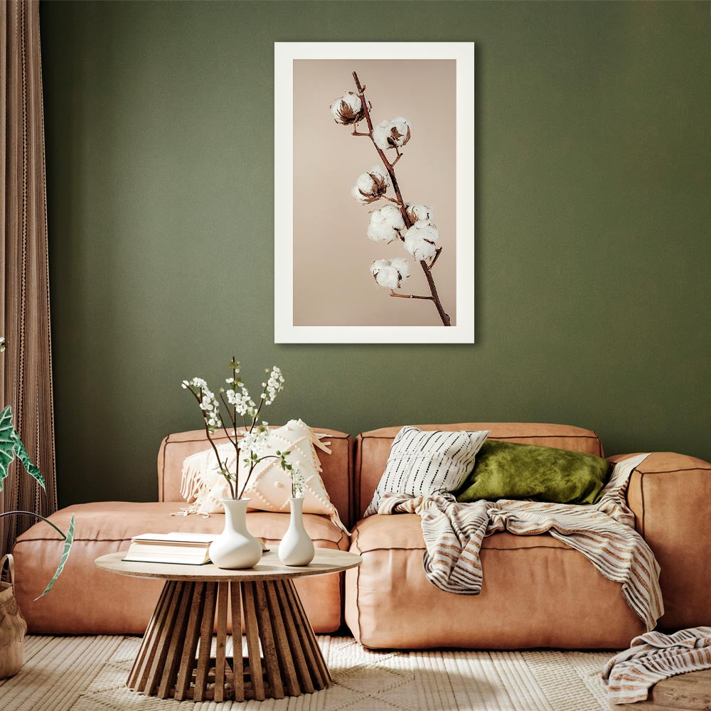 Cotton Flower Botanical Vertical Canvas Print