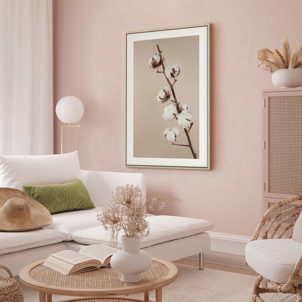 Cotton Flower Botanical Vertical Canvas Print