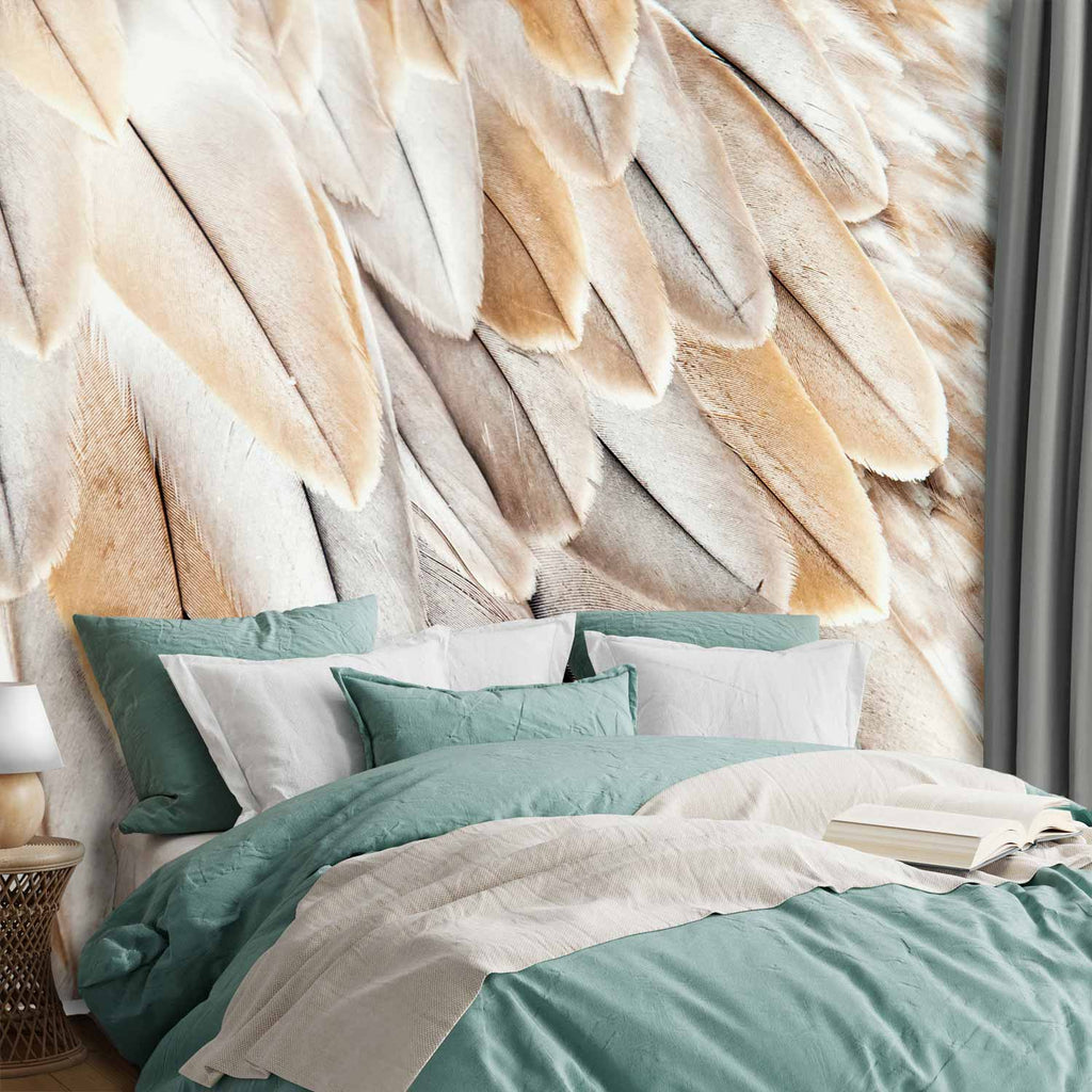 Beige Bird Feather Wings Close-Up Wall Mural