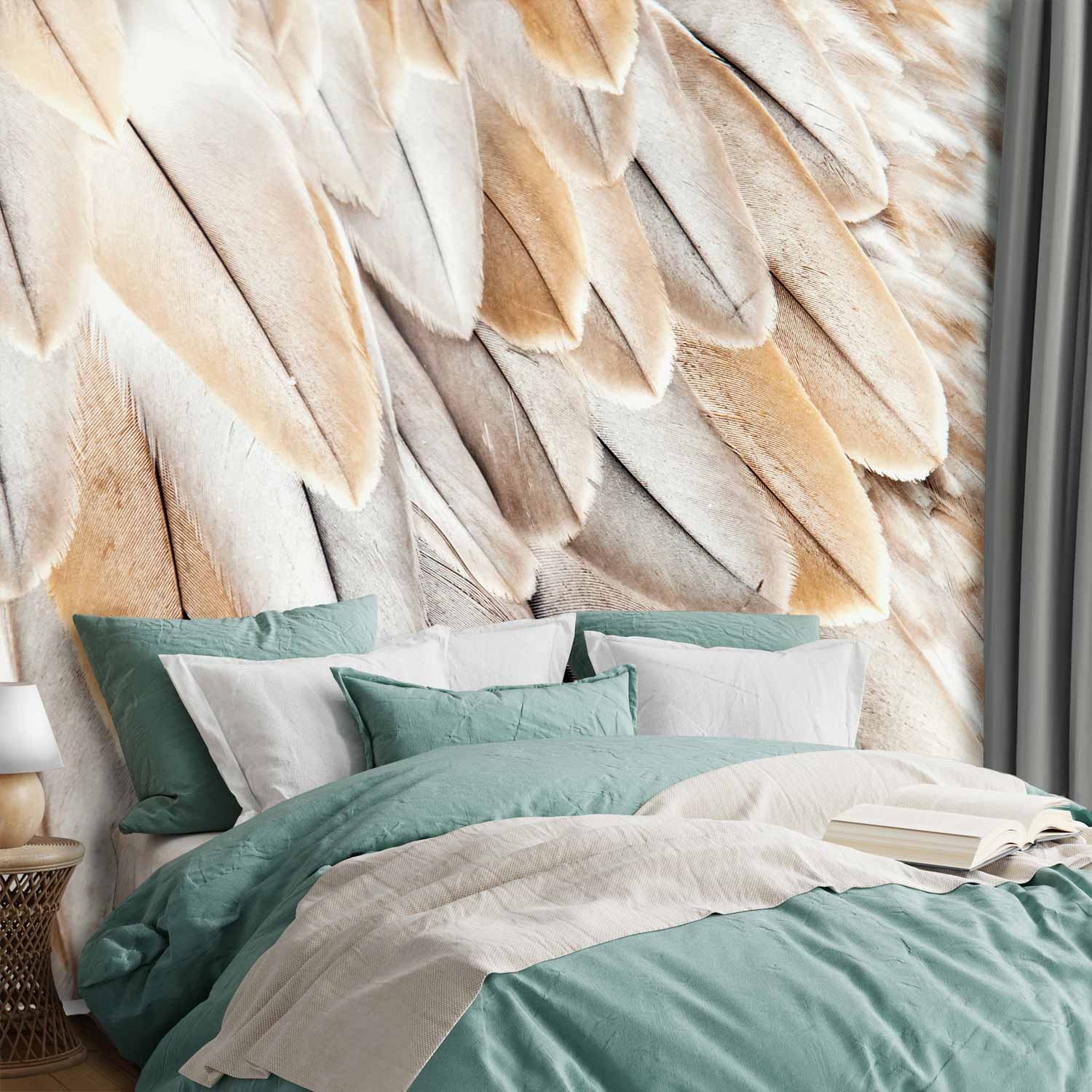 Beige Bird Feather Wings Close-Up Wall Mural